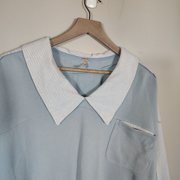 Free People Madeleine Sweatshirt Womens Size XS Blue Striped Oversized Pullover - Picture 4 of 12